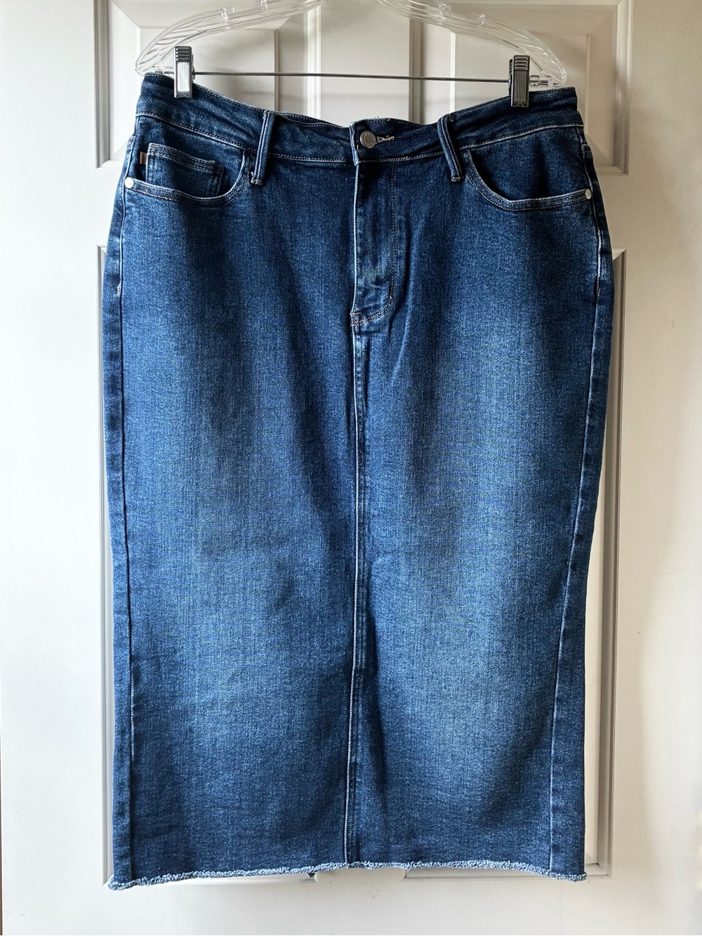 Judy Blue Denim Pencil Midi Skirt Blue Medium Dark Wash Plush Size 2XL